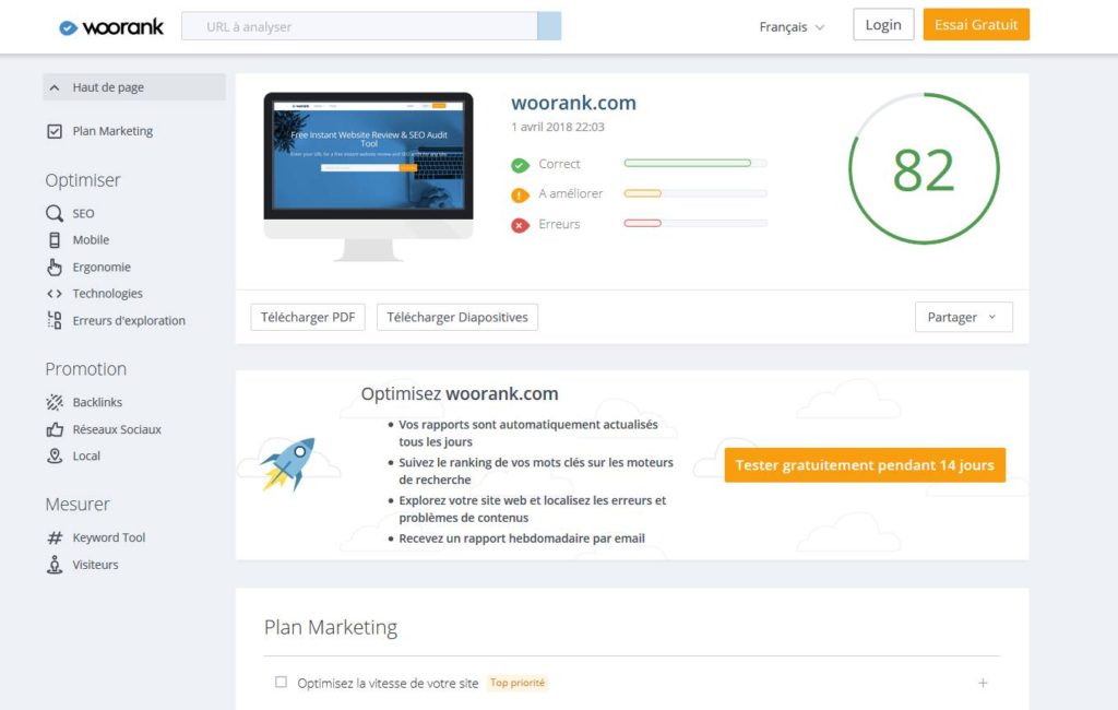 Woorank pour faire un audit SEO de son site internet