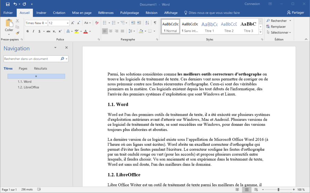 Word pour faire du traitement de texte et corriger les fautes