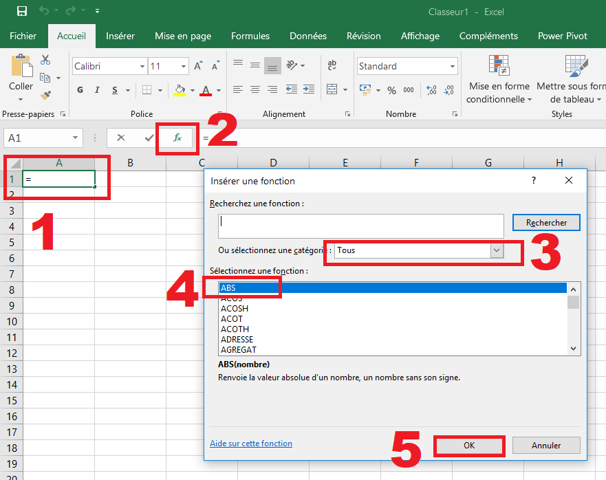 Icône pour choisir une fonction Excel