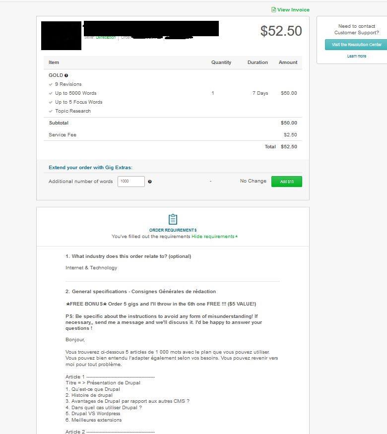 Exemple de commande pour de la création de texte Exemple de commande pour de la création de texte