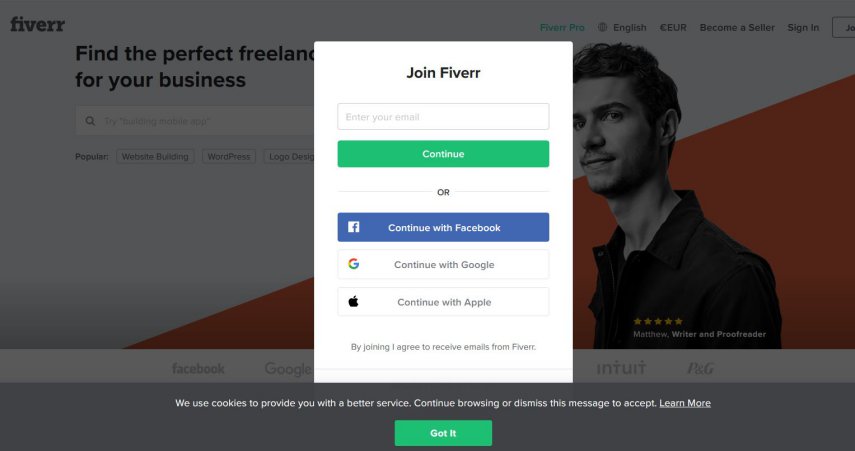 S'inscrire sur Fiverr