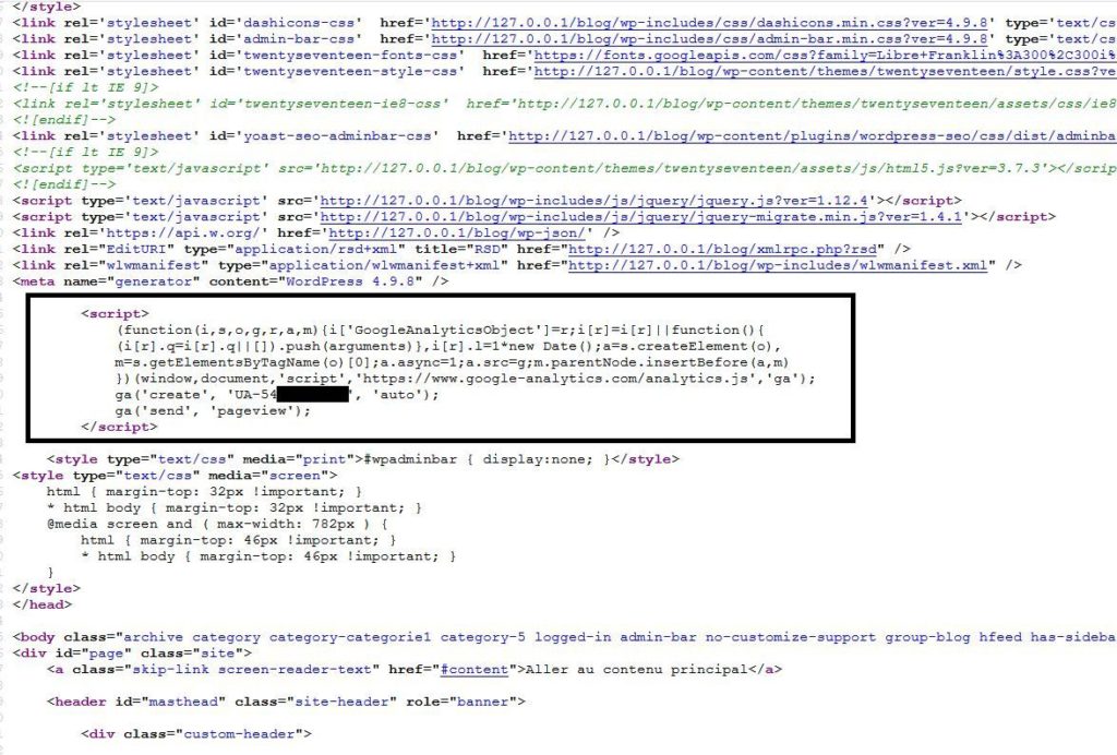 Code Google Analytics pour WordPress