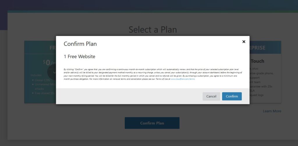 Confirmation plan Cloudflare