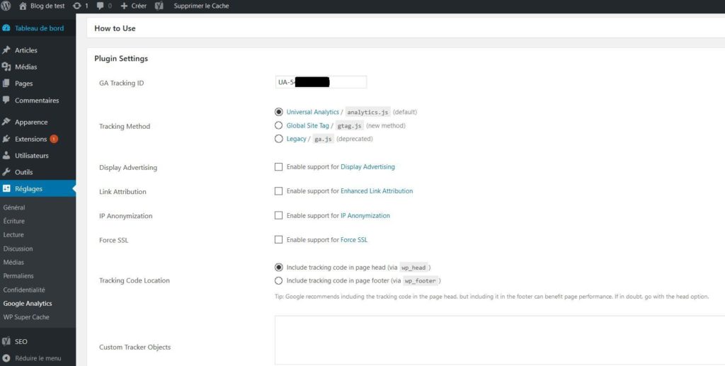 Extension pour installer Google Analytics dans WordPress