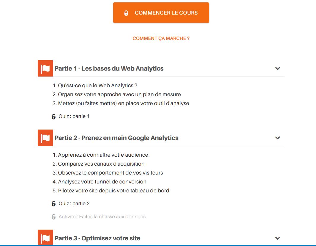 Formation Google Analytics avec Open Classrooms