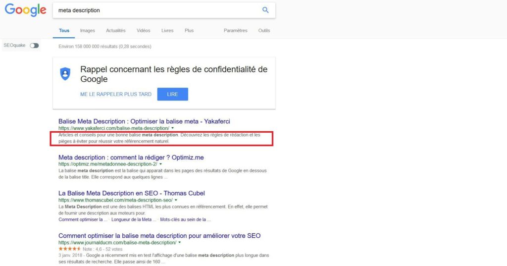 La méta description dans les SERPs