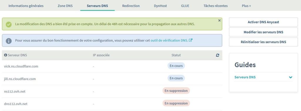 Modifier serveur DNS