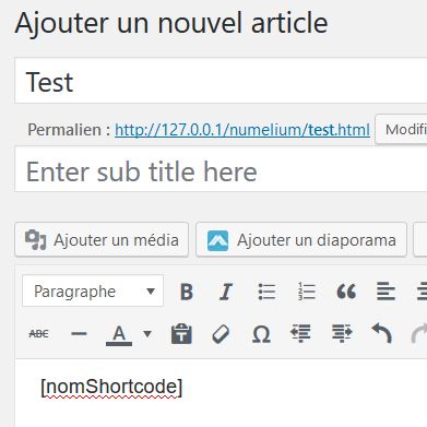 Ajouter un shortcode dans un article