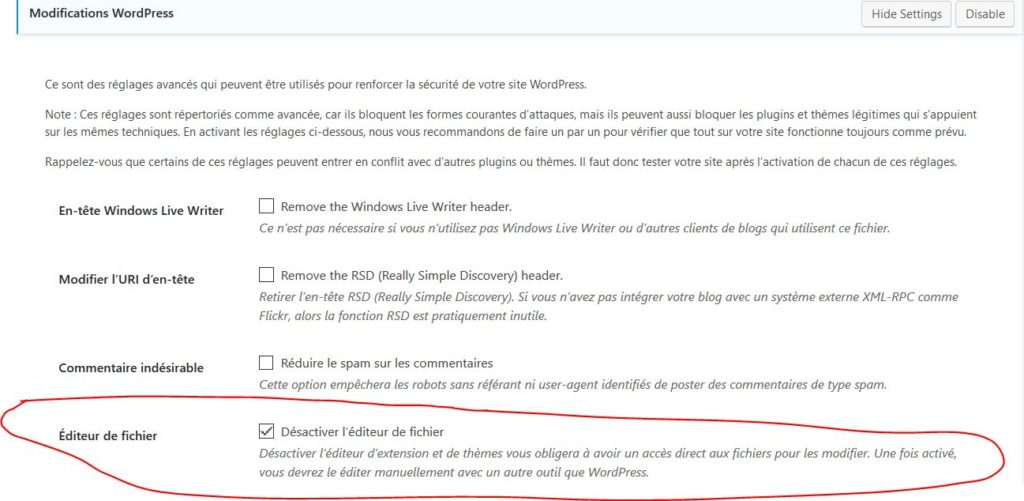 Désactiver éditeur WordPress