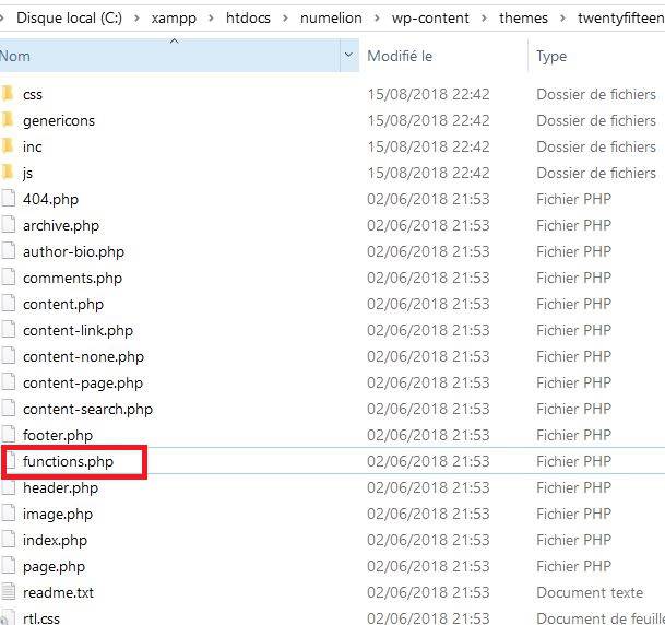Fichier function.php dans le thème