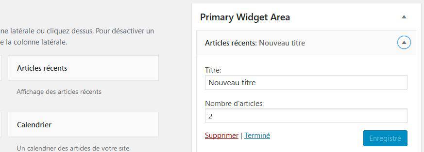 Modifier les paramètres du widget