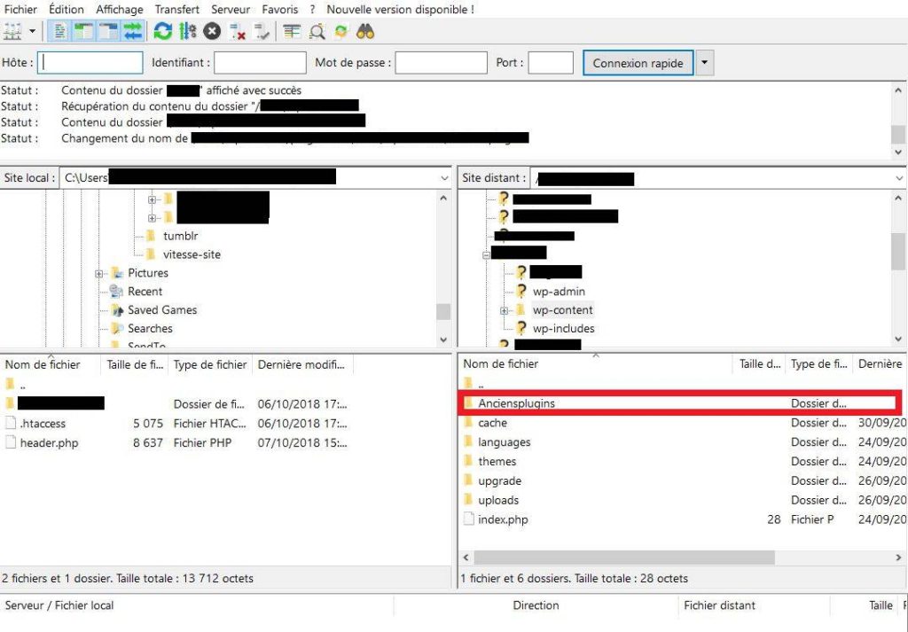 Désactiver les plugins WordPress avec Filezilla Désactiver les plugins WordPress avec Filezilla