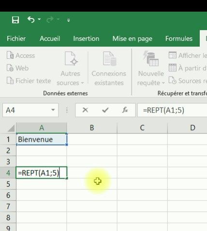 Répéter du texte dans Excel avec REPT