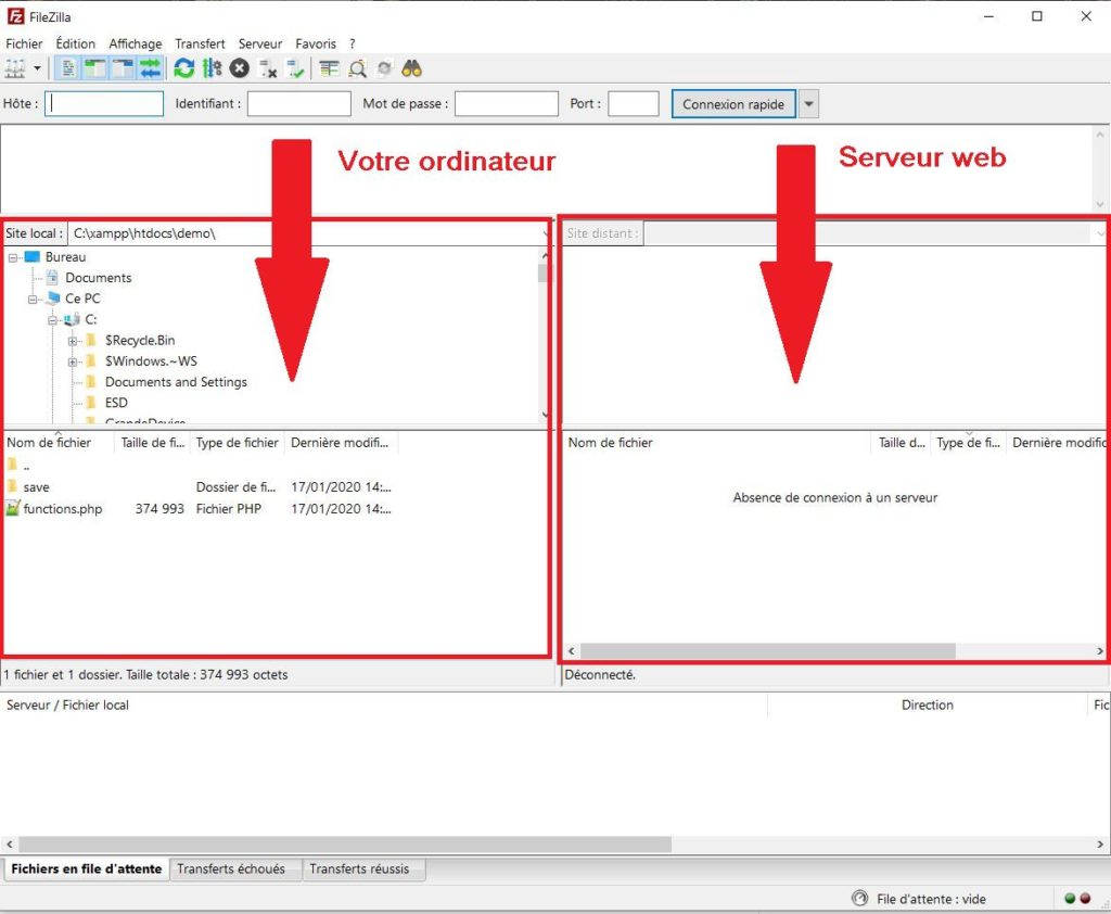 Connexion au serveur web avec Filezilla