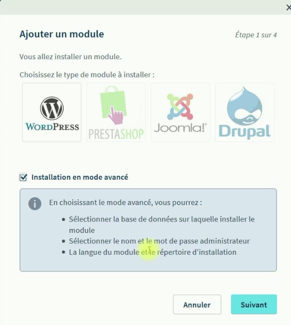 Ajout du module WordPress Ajout du module WordPress