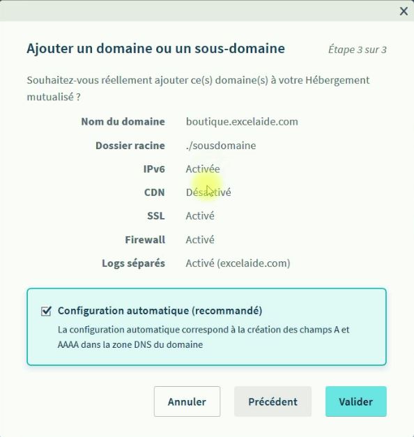 Création du sous-domaine Création du sous-domaine