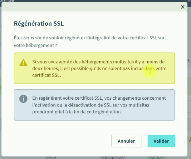 Message pour regénérer le certificat HTTPS Message pour regénérer le certificat HTTPS