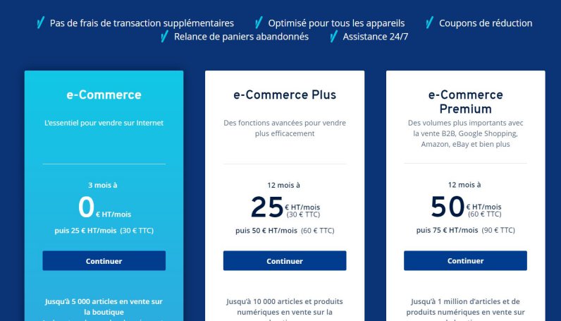 Les tarifs d'une boutique en ligne avec Ionos 1 & 1