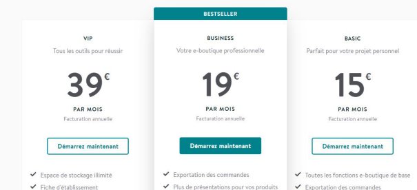 Tarifs site e-commerce avec Jimdo