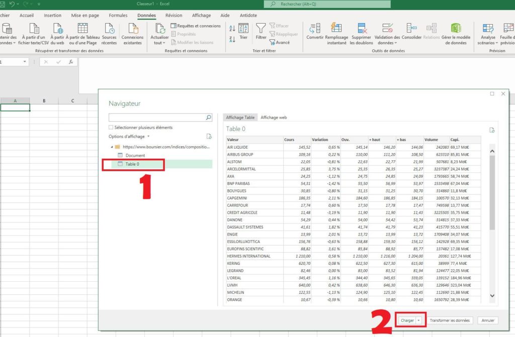 Importer les cours de bourse dans Excel