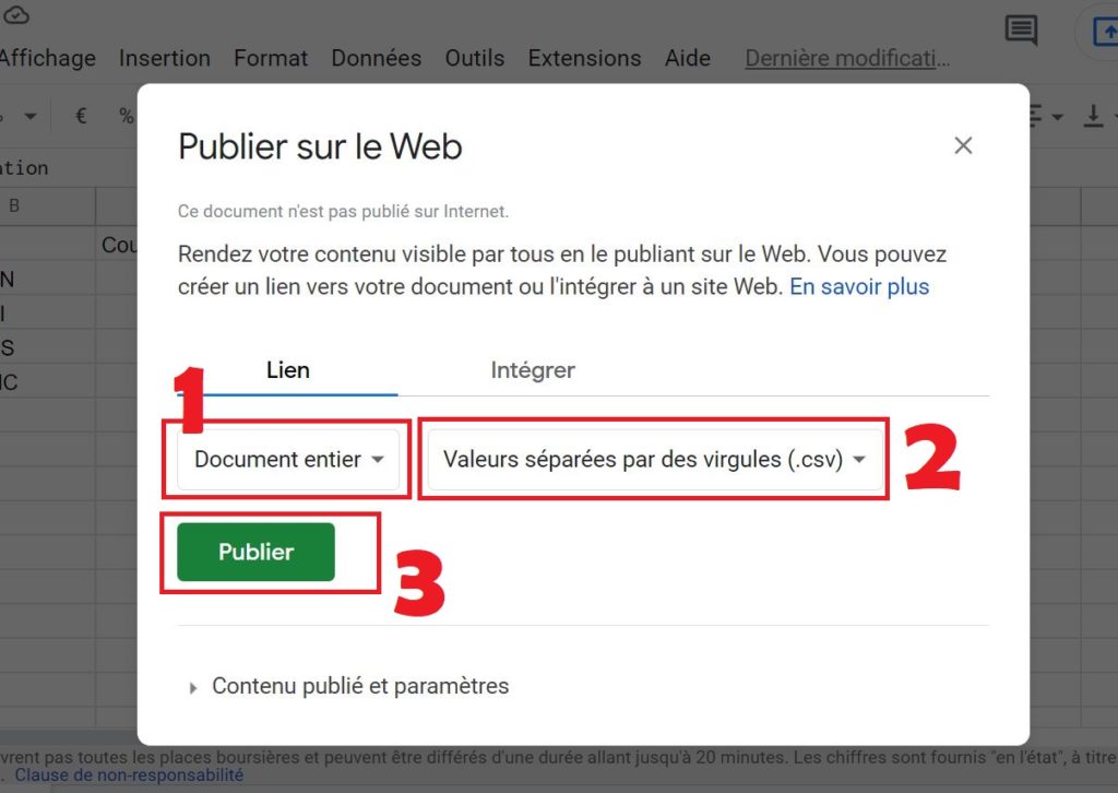 Publier en CSV