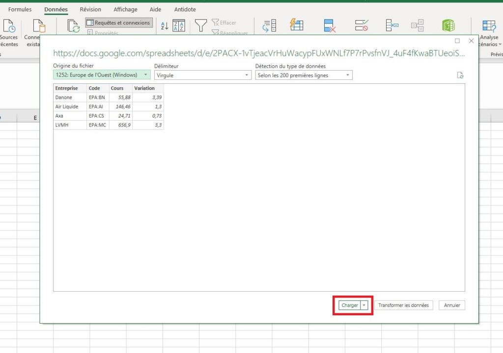 Récupérer les cours de bourse actualisés dans Excel