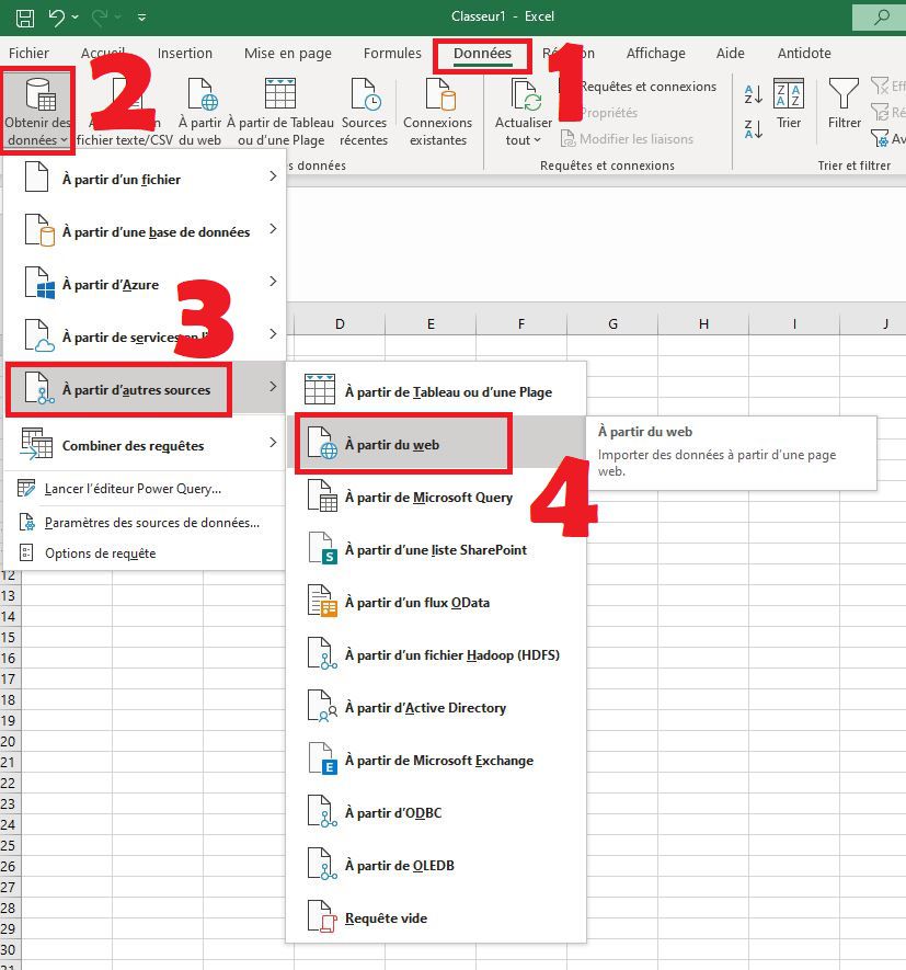 Récupérer les données Web dans Excel