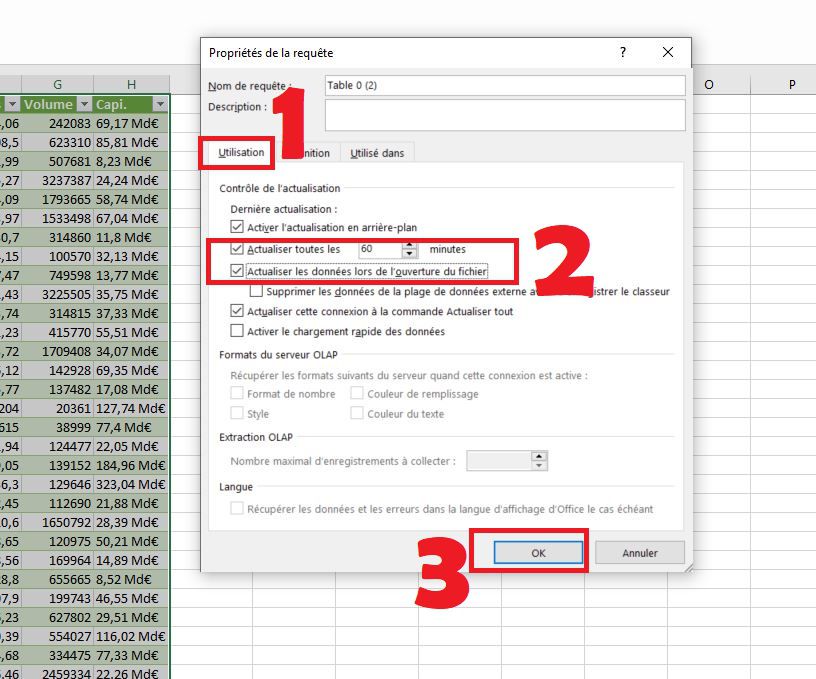 Requête Excel, comment actualiser automatiquement