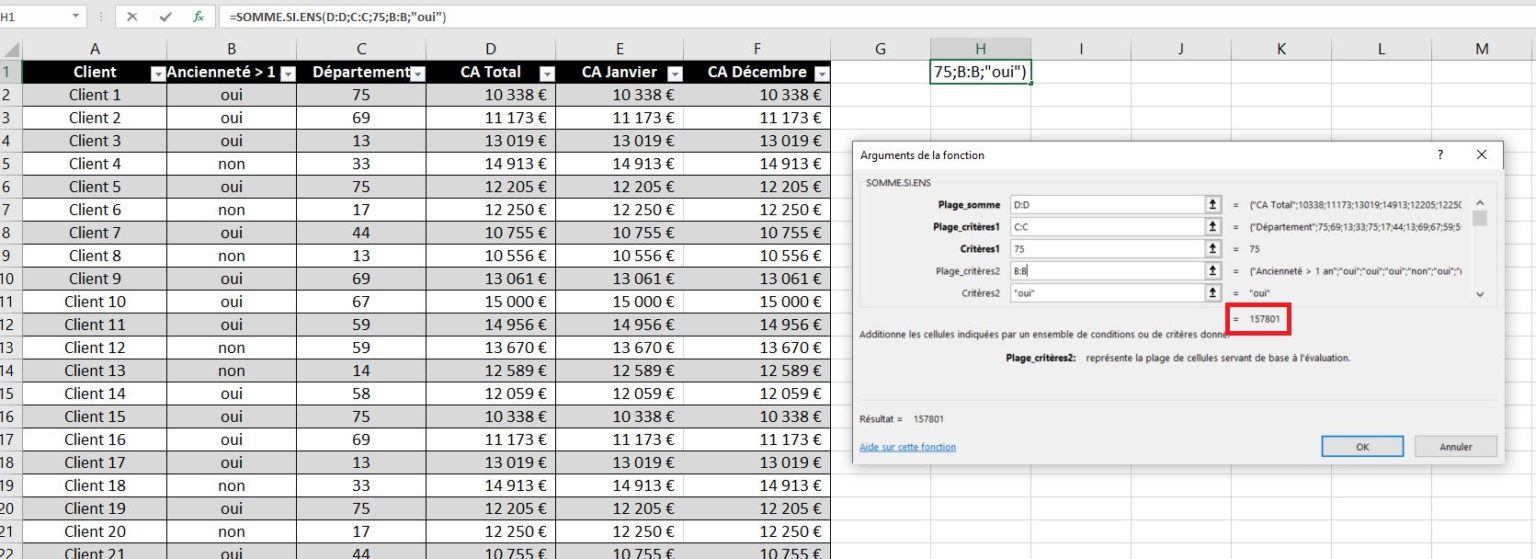 Fonction SOMME.SI.ENS Calculer Somme avec Plusieurs critères Excel