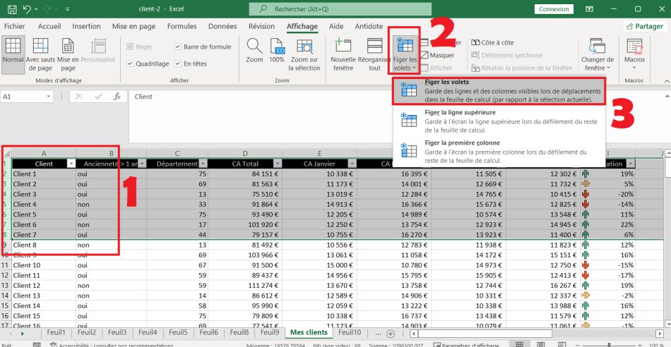 Figer plusieurs lignes dans Excel