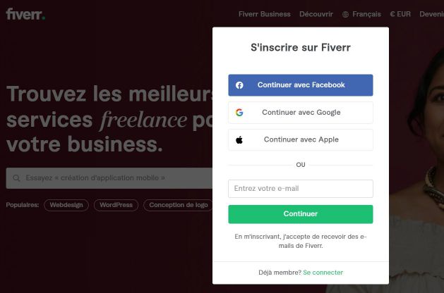 Inscription Fiverr