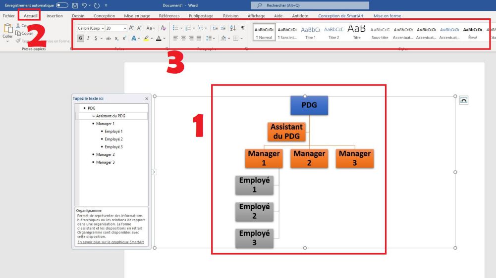 Modifier le style de texte de l'organisation