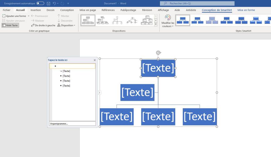 Organigramme vide dans Word