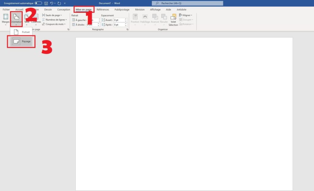 Orienter une page / feuille Word
