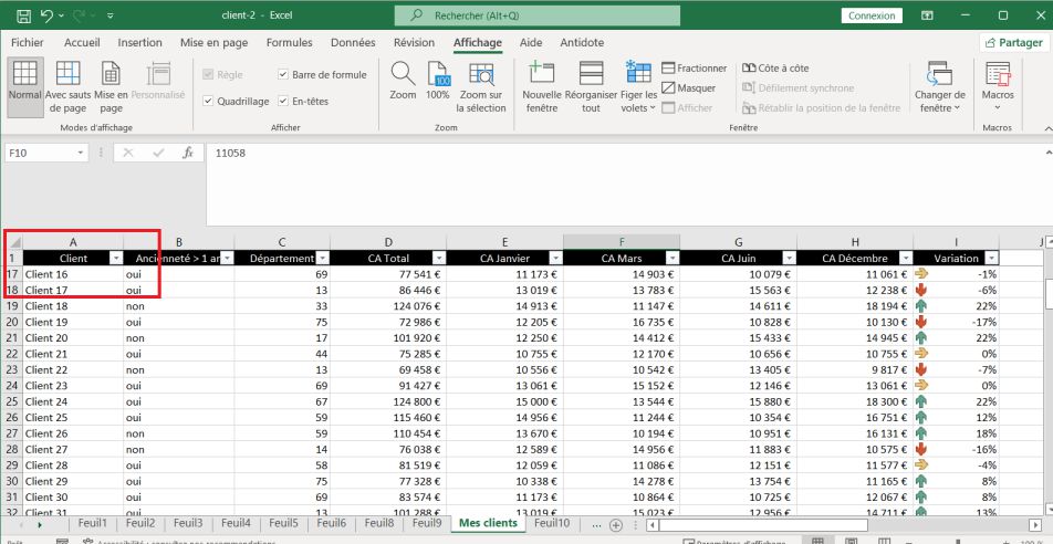 Première ligne fixe dans Excel