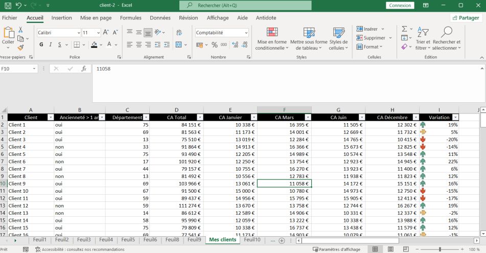 Tableur Excel démo