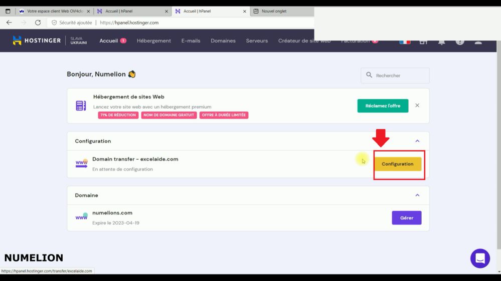 Configuration pour transférer le nom de domaine