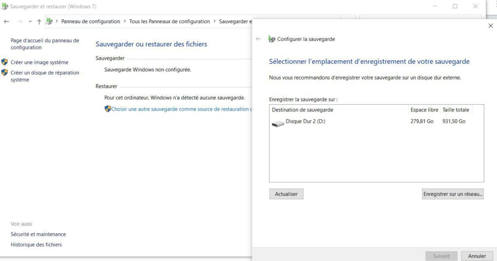 La sauvegarde Windows