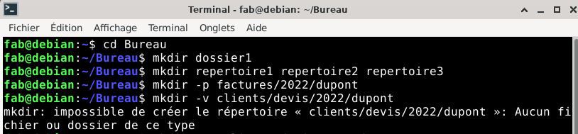 Erreur lors de la création de répertoire Linux