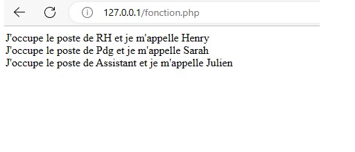 Résultat de la fonction PHP créée précédemment