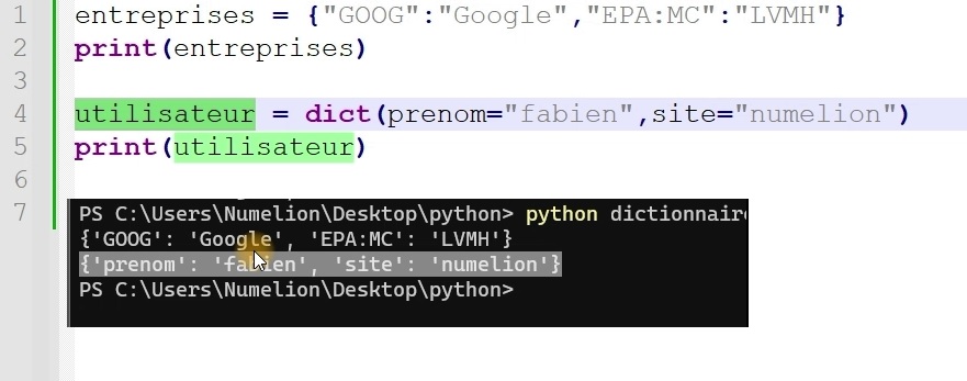 Créer un dictionnaire Python