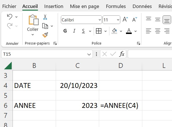 Utiliser la fonction ANNEE dans Excel pour extraire une année d'une date