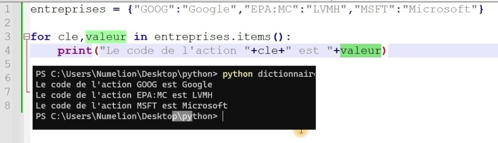 Parcourir un dictionnaire Python avec une boucle For