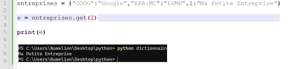 Récupérer une valeur dans un dictionnaire Python