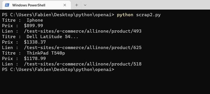Résultat Webscraping Python