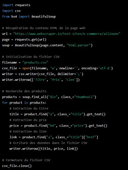 Script complet Web Scraping en Python