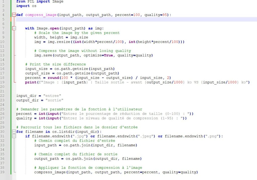 Code Python pour compresser des images