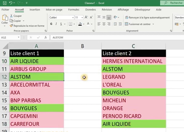 Comparer des colonnes Excel