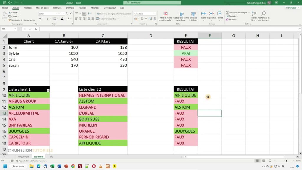 Comparer des données dans Excel