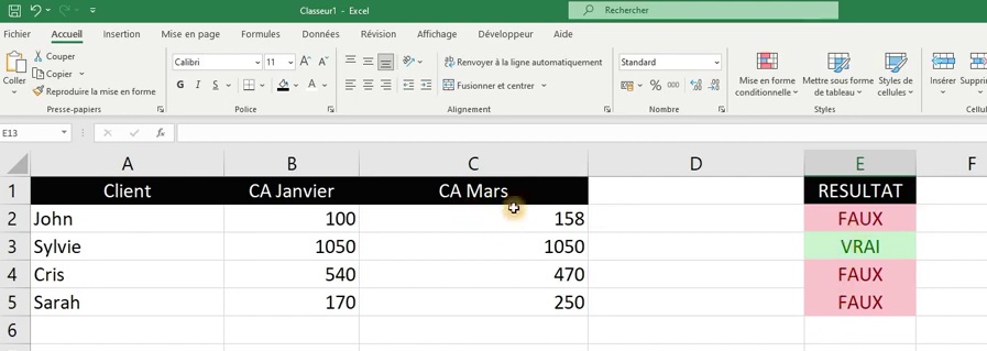 Mise en forme pour comparaison de colonnes